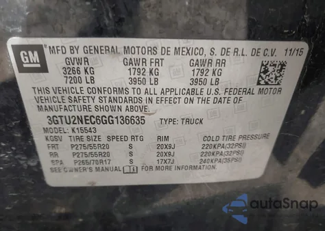 2016 GMC Sierra 1500 Slt from USA, damaged, VIN 3GTU2NEC6GG136635